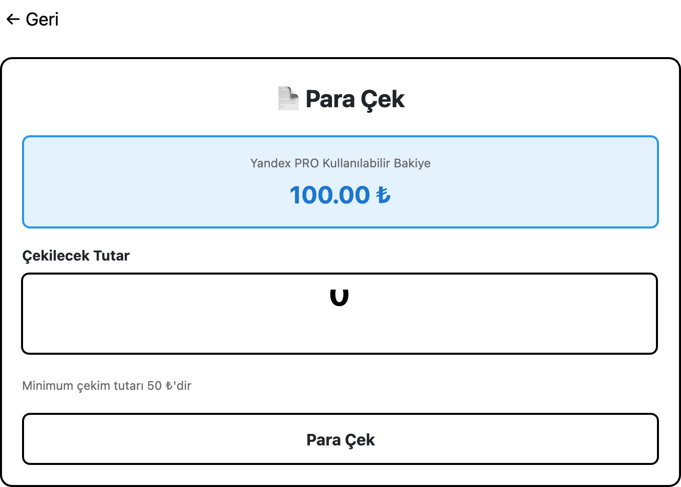 Çekilecek Tutar ekranı